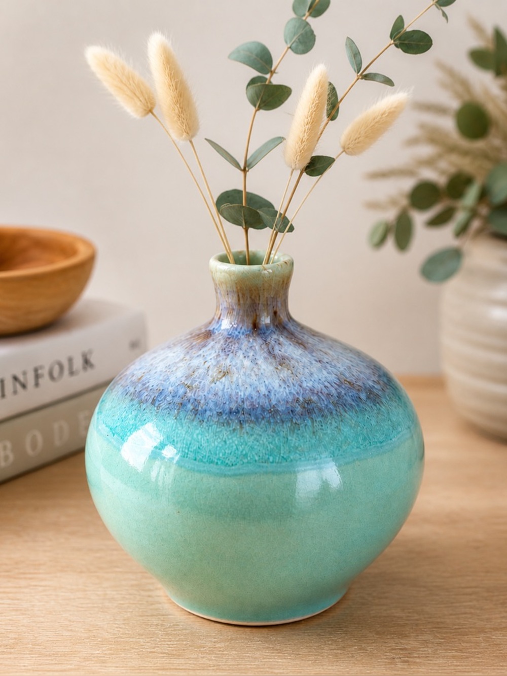 Celadon Glaze Bud Vase Seafoam Aqua Studio Pottery 5” Minimalist Decor